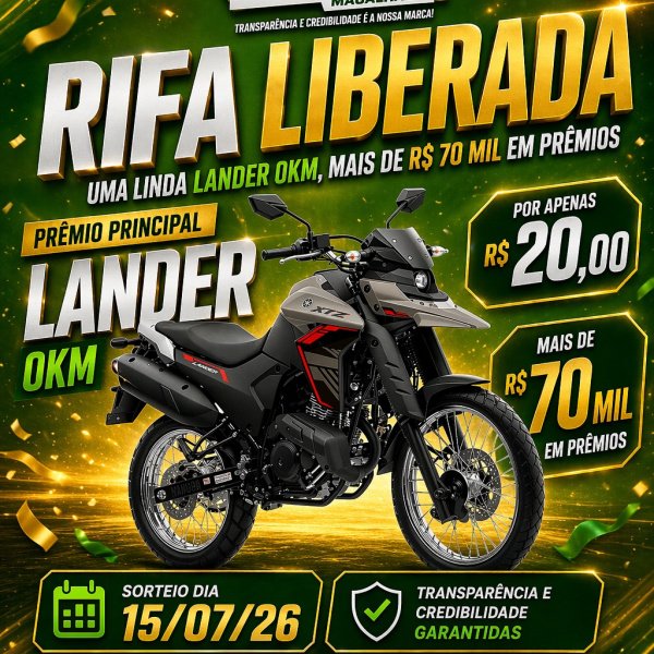 Lander, 0KM + 3 Prêmios de 5 mil + fogão Geladeira + 5 premios de 3 mil reais